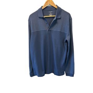MENS VAN HUESEN Flex Blue Pullover Collared Long Sleeve Polo Shirt M